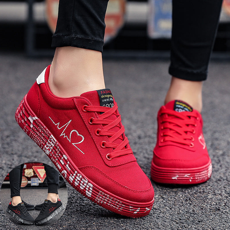 Love Print Canvas Shoes Women Men Flats Lace-