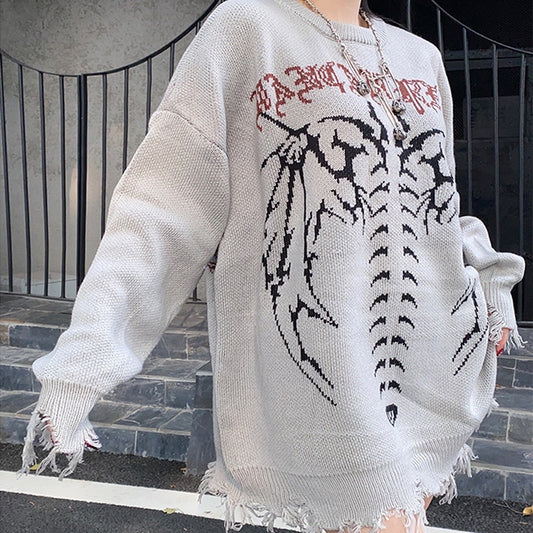 11 BYBB'S DARK Punk Gothic Skeleton Print Knitted Long Unisex Sweater