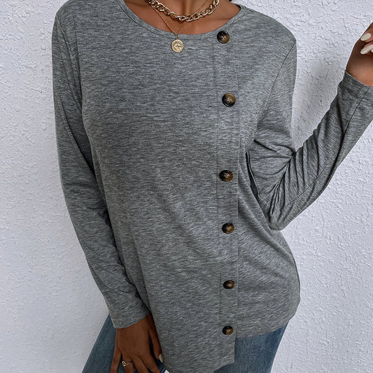 Long-sleeved Single-breasted Casual Home Loose T-shirt