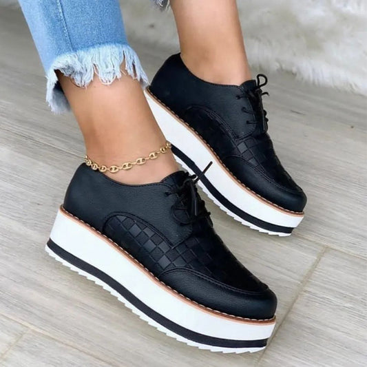 Shoes Thick Bottom Checkerboard Design Flats Shoes Women