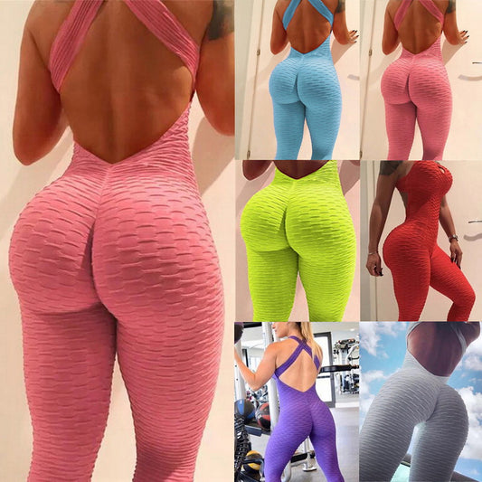 Sexy Women Cross Backless Fitness High Waisted Bodysuit