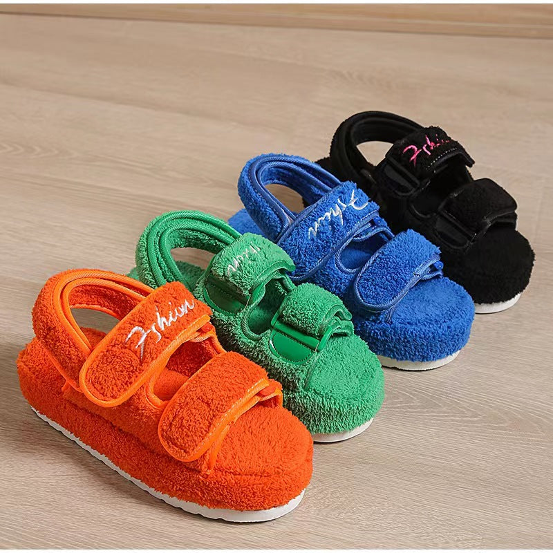 Autumn Sandals Women Velcro Plush Shoes Rome Platform High Heel Sandals